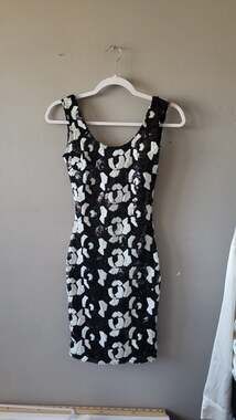 Vintage L.A. GLO Black & White Sequined Bodycon Mini Dress Low Back
